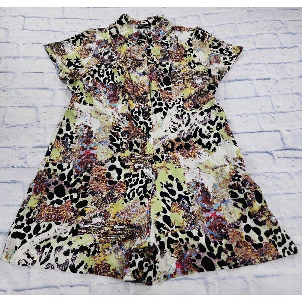 Attitudes by Renee WOMENS SIZE 1X Woven Short Sleeve Romper Jungle Cat A603267